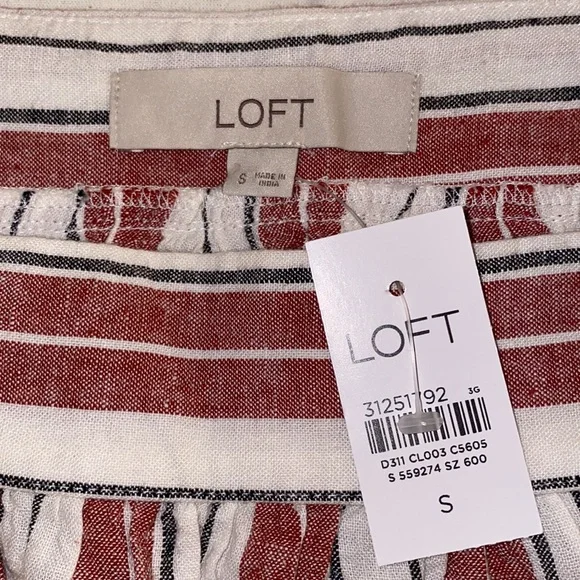 Loft Striped Linen Blend Short Sleeve Blouse - Picture 10 of 11